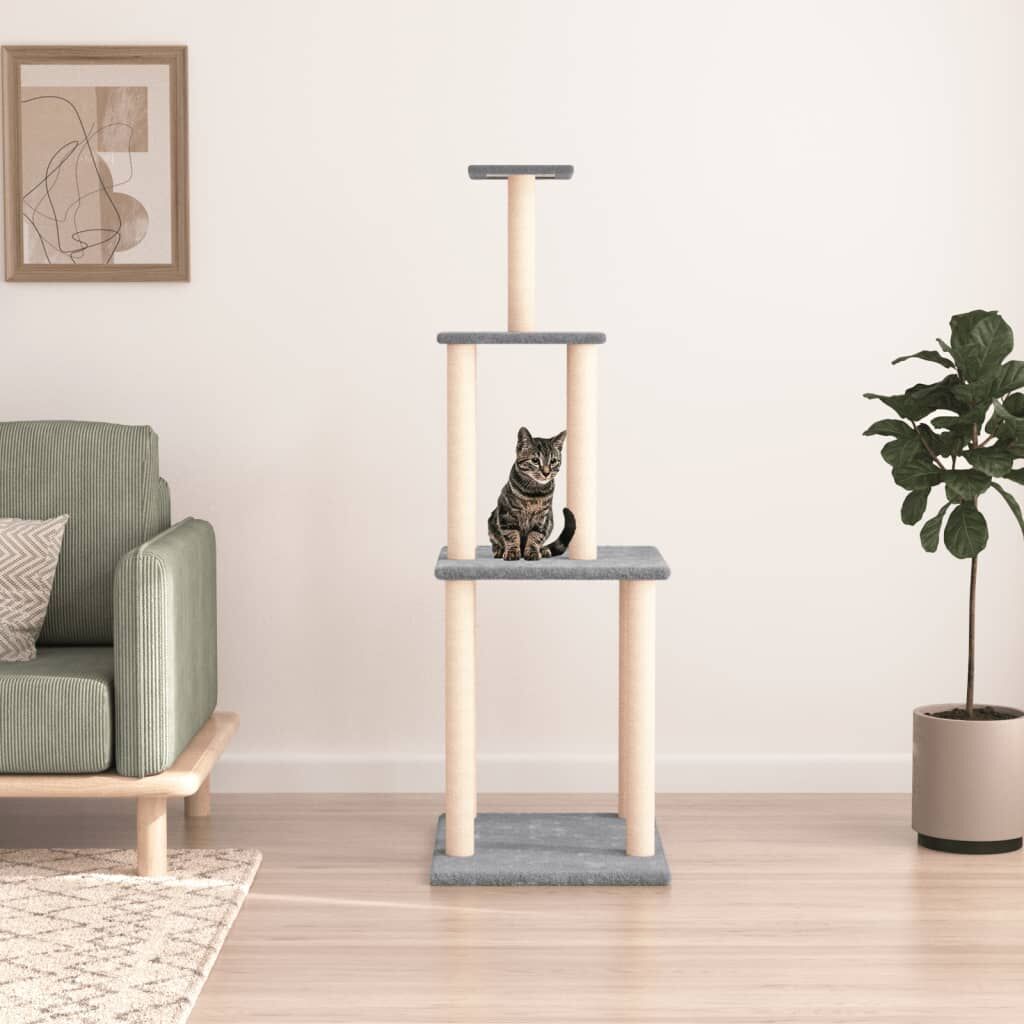 Vidaxl Rascador Para Gatos Con Postes De Sisal Gris Claro 149 Cm_1