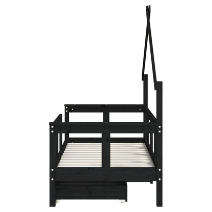 Vidaxl Estructura De Cama Niños Con Cajones Madera Pino Negro 70x140cm_5