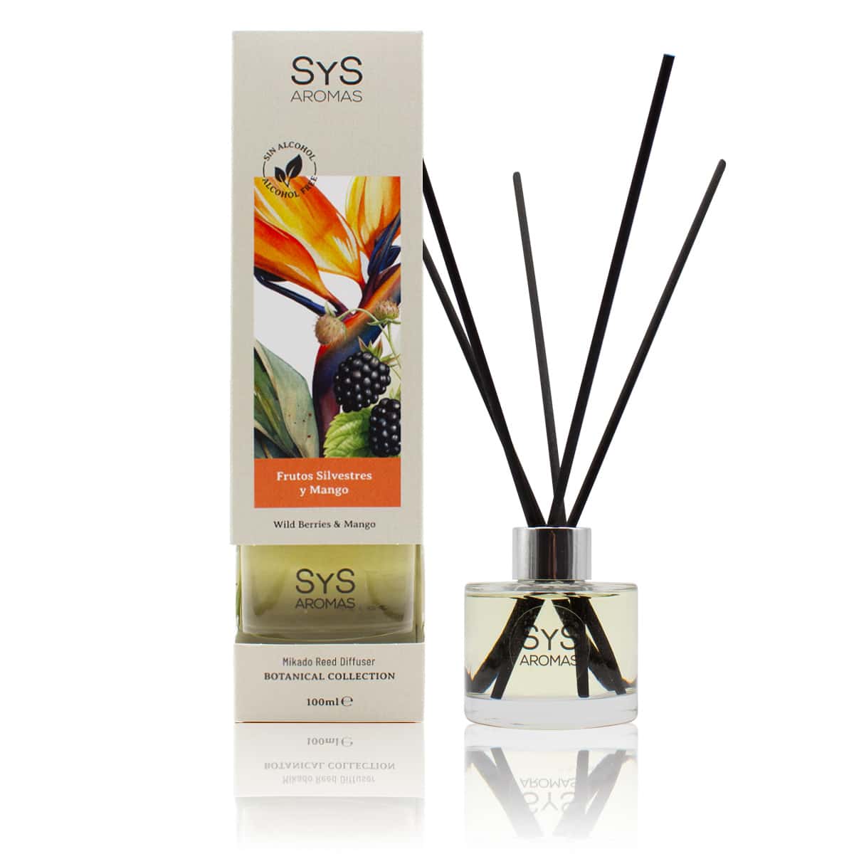 Sys Aromas Ambientador Mikado Frutos Silvestres y Mango Botanical - Sin Alcohol - Larga Duración - 100 Ml con 5 Varillas_1