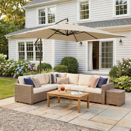 Outsunny Parasol Excéntrico 294x193 Cm Con Base Cruzada Impermeable Beige_1