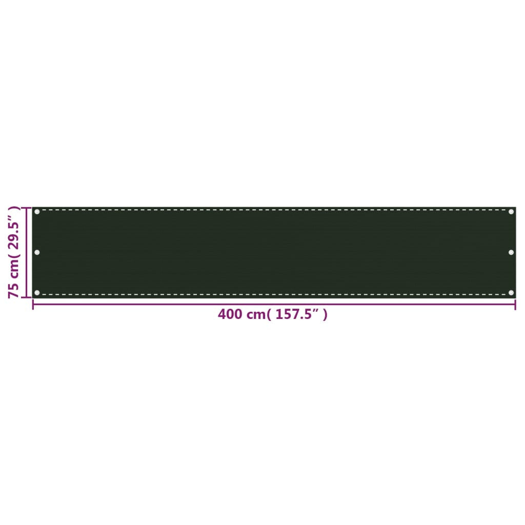 Vidaxl Toldo Para Balcón Hdpe Verde Oscuro 75x400 Cm_2