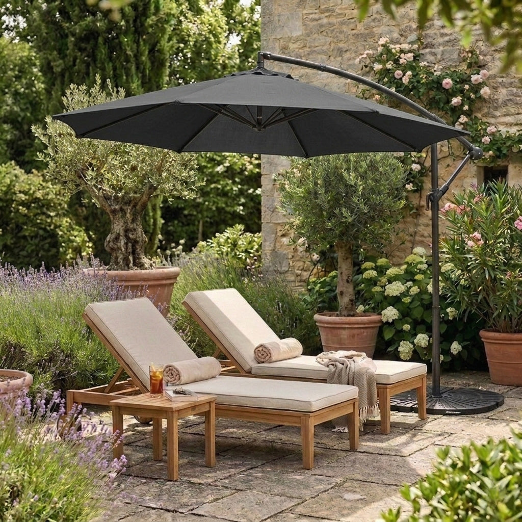 Parasol Excéntrico De 3 M Con Base De Abanico Completo – Gris_3