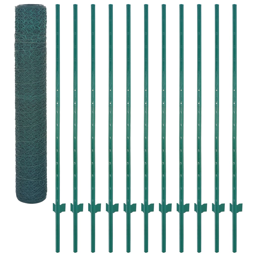 Valla De Malla Alambre Con Postes Acero 25x1,5 M Verde / Vetonek_2