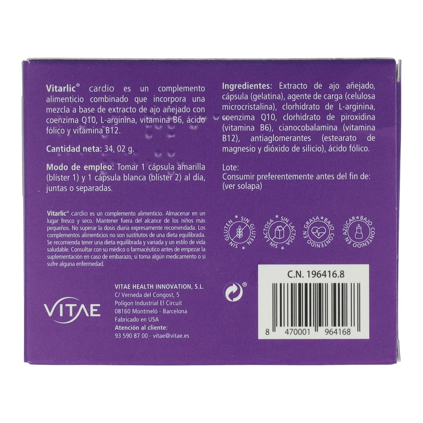 Vitarlic Cardio Vitae 60 Cápsulas 