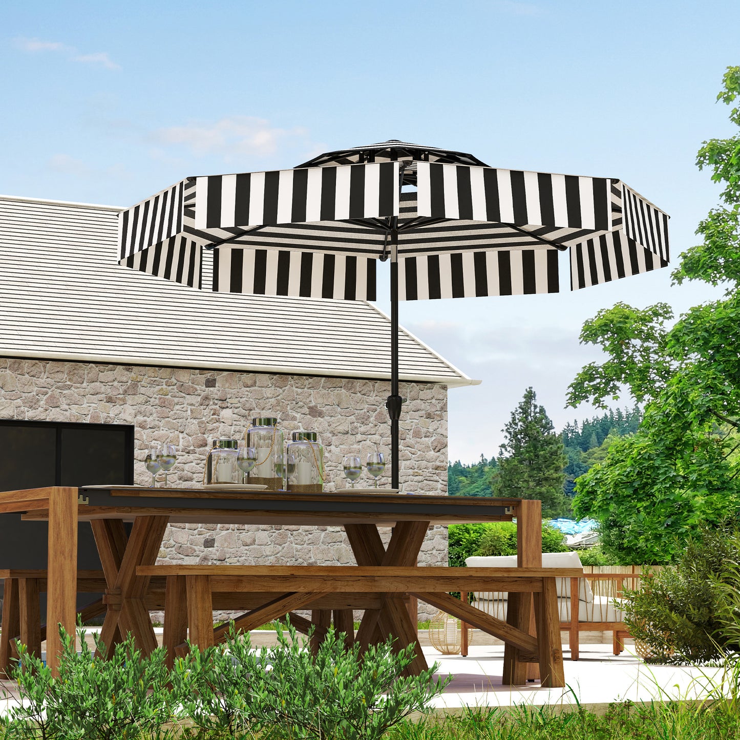 Outsunny Sombrilla Terraza Exterior Ø263 Cm Con Ángulo Ajustable Negro Y Blanco_1