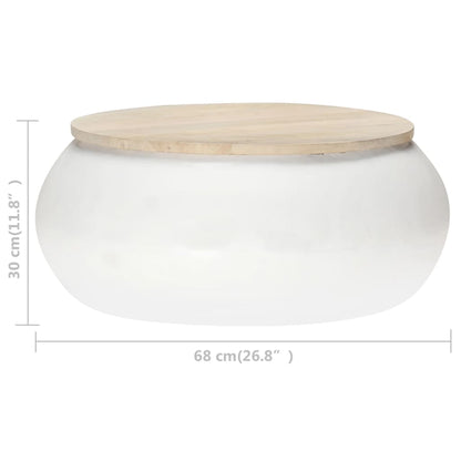 Mesa De Centro De Madera Maciza De Mango Blanca 68x68x30 Cm_3