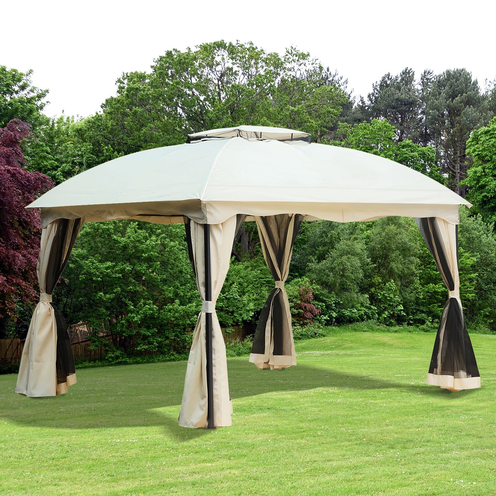 Outsunny Cenador Con Techo Gazebo Exterior 3x3.65x2.75m Con Pared Lateral_1