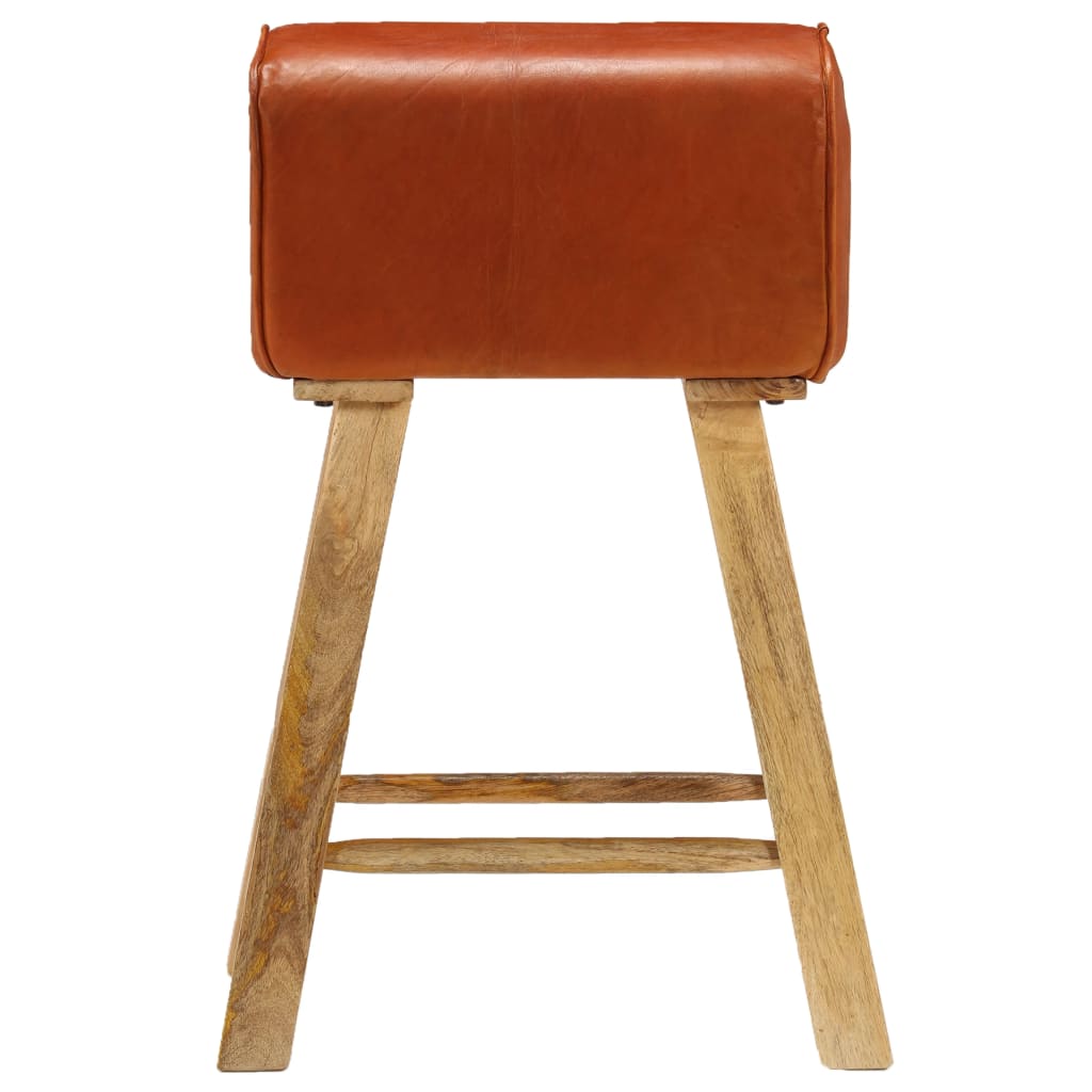Taburetes De Cocina 2 Uds Cuero Auténtico Y Madera Maciza Mango_3