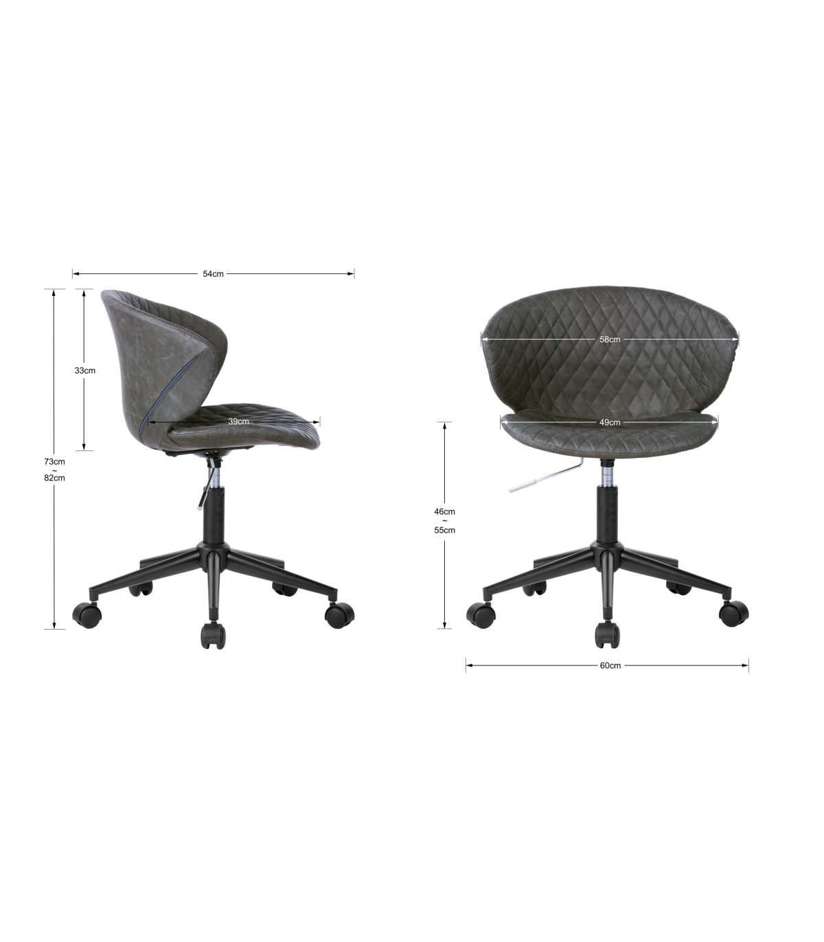 Silla Despacho Giratoria Elevable Acabado Gris Oscuro, 60m(ancho) 73/82cm(altura) 54cm(fon_4