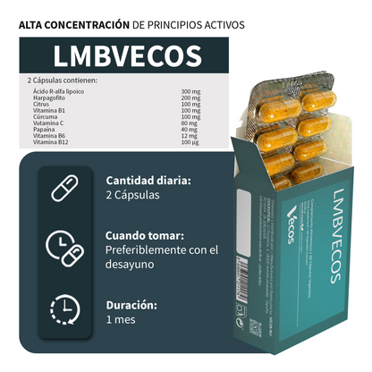 Lmb Vecos 60 Cápsulas | Dolor Lumbar Y Molestias Nerviosas | Con Ácido R-lipoico, Harpagofito Y Cúrcuma_2