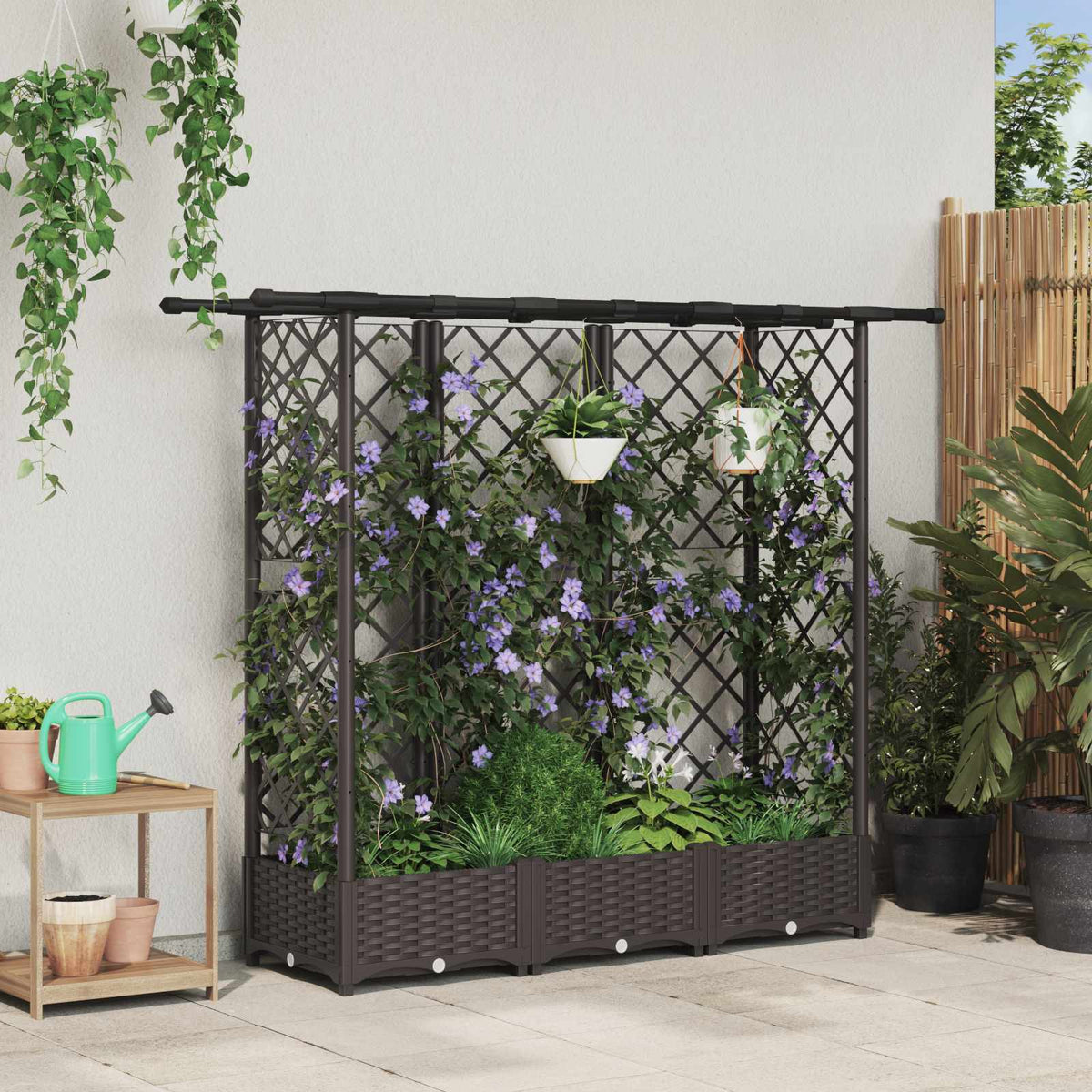 Cama Elevada Con Trellis Y Techo Marrón 164 X 40 X 121 Cm Pp_1