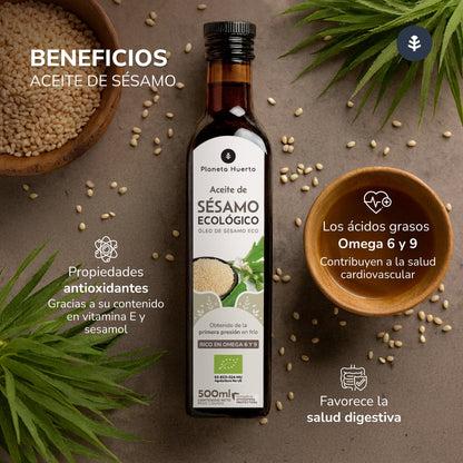 Embalagem de 2 Óleos de Sésamo Prensados ​​a Frio Planeta Huerto ECO 500 ml