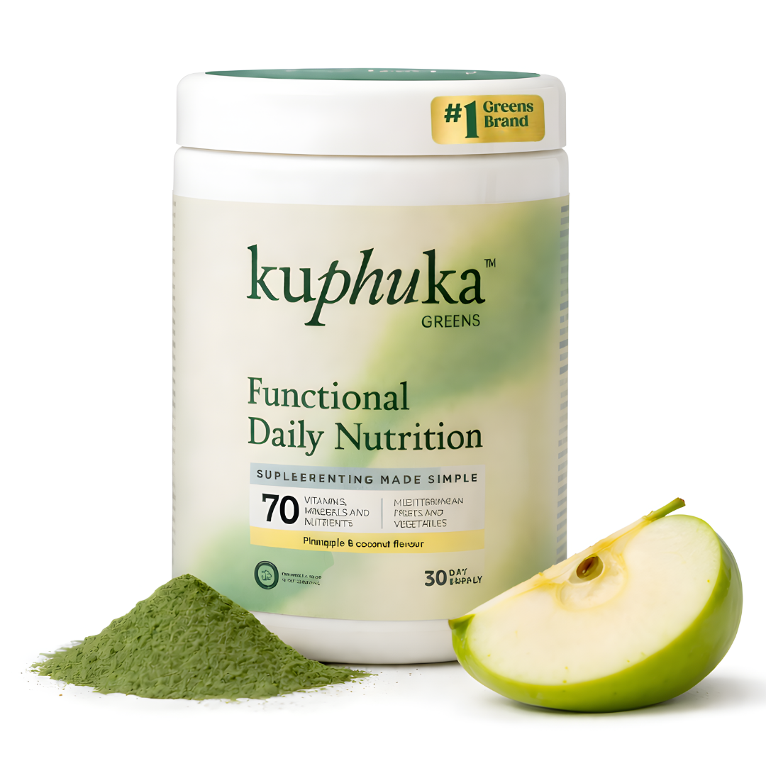 Greens en Polvo con Más de 70 Ingredientes, 30 Dosis, Sabor Manzana/Vainilla, 411 g Kuphuka_0
