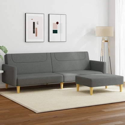 Sofá Cama De 2 Plazas Con Taburete Tela Gris Oscuro / Vetonek_3