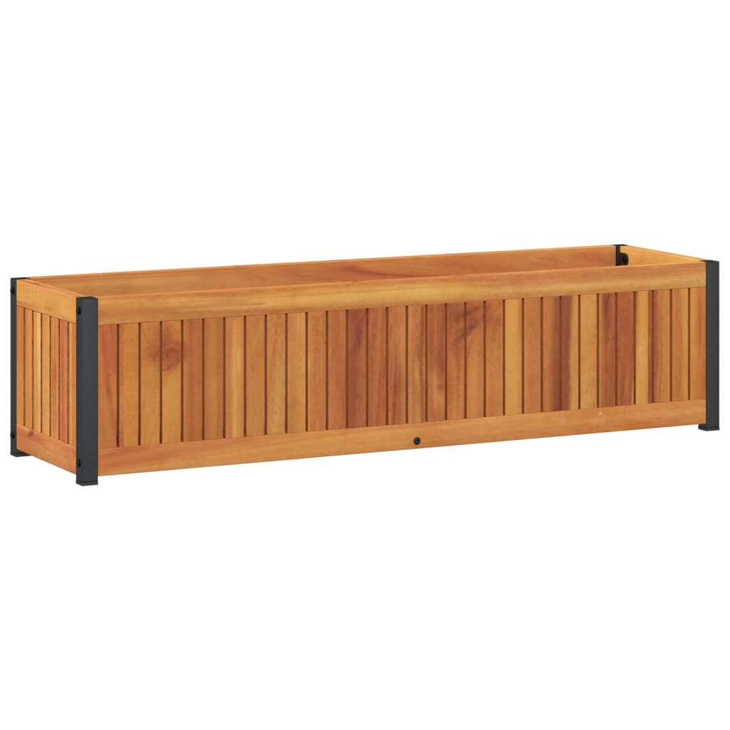 Jardinera De Madera Maciza De Acacia Y Acero 110x30x27,5 Cm_5