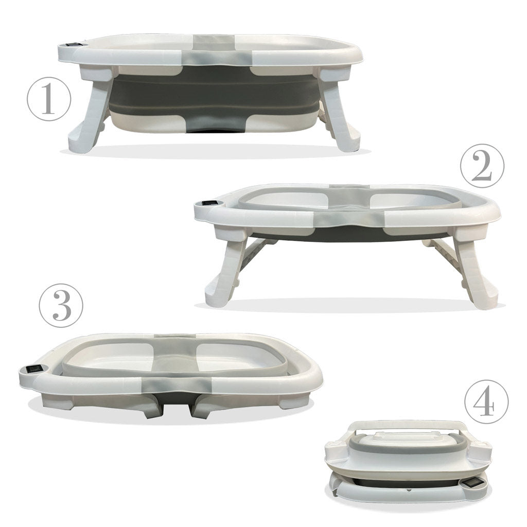 Bathby Bañera Bebé Plegable Con Termómetro, Cojín Antideslizante, Patas Antideslizantes (gris Oasis)