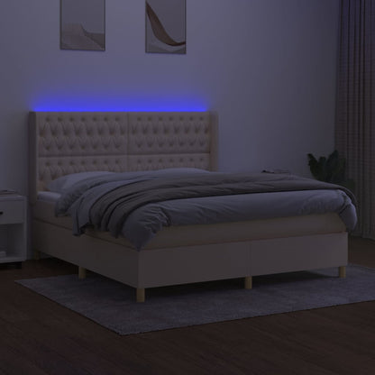 Cama Box Spring Colchón Y Luces Led Tela Crema 180x200 Cm / Vetonek_0