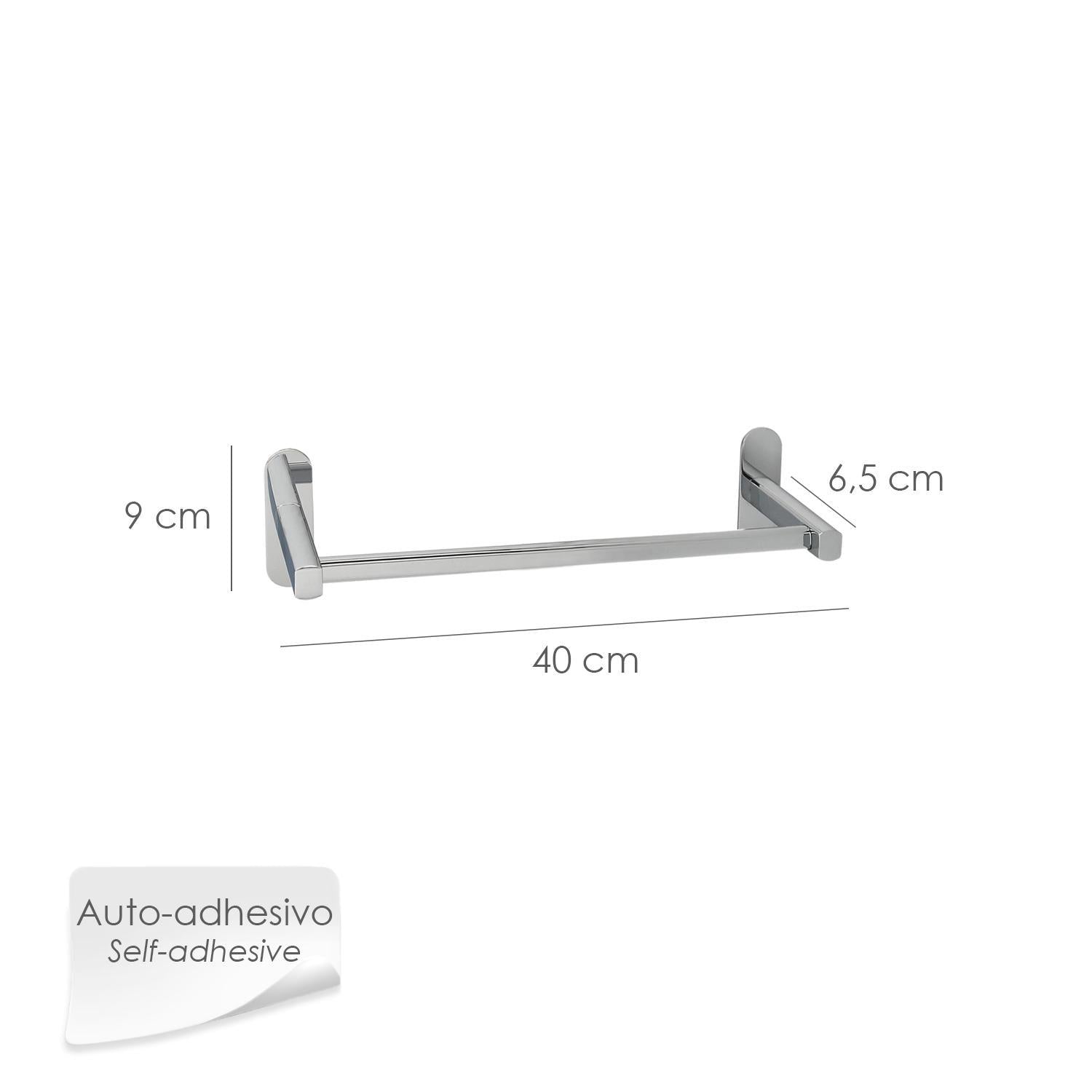 Toallero Barra 40 Cm. Color Inox Con Efecto Espejo, Autoadhesivo Resistente, Porta Toallas, Toallero Adhesivo Pared/mueble