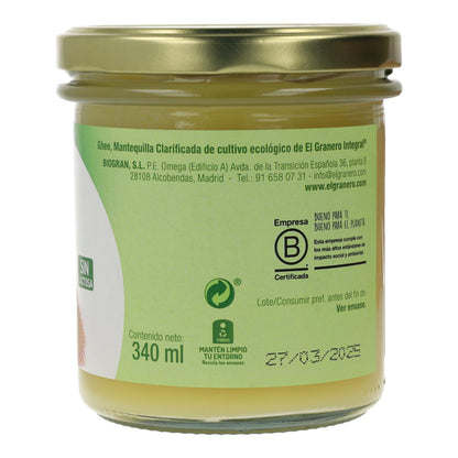 Manteiga clarificada ghee ayurvédica Bio El Granero, 340 ml