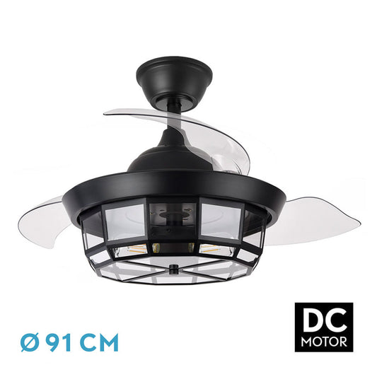 Ventilador Dc Tornado Negro 3xe27 91d 3aspas Desplegables 6velocidades C/remoto Y Temporizador_0