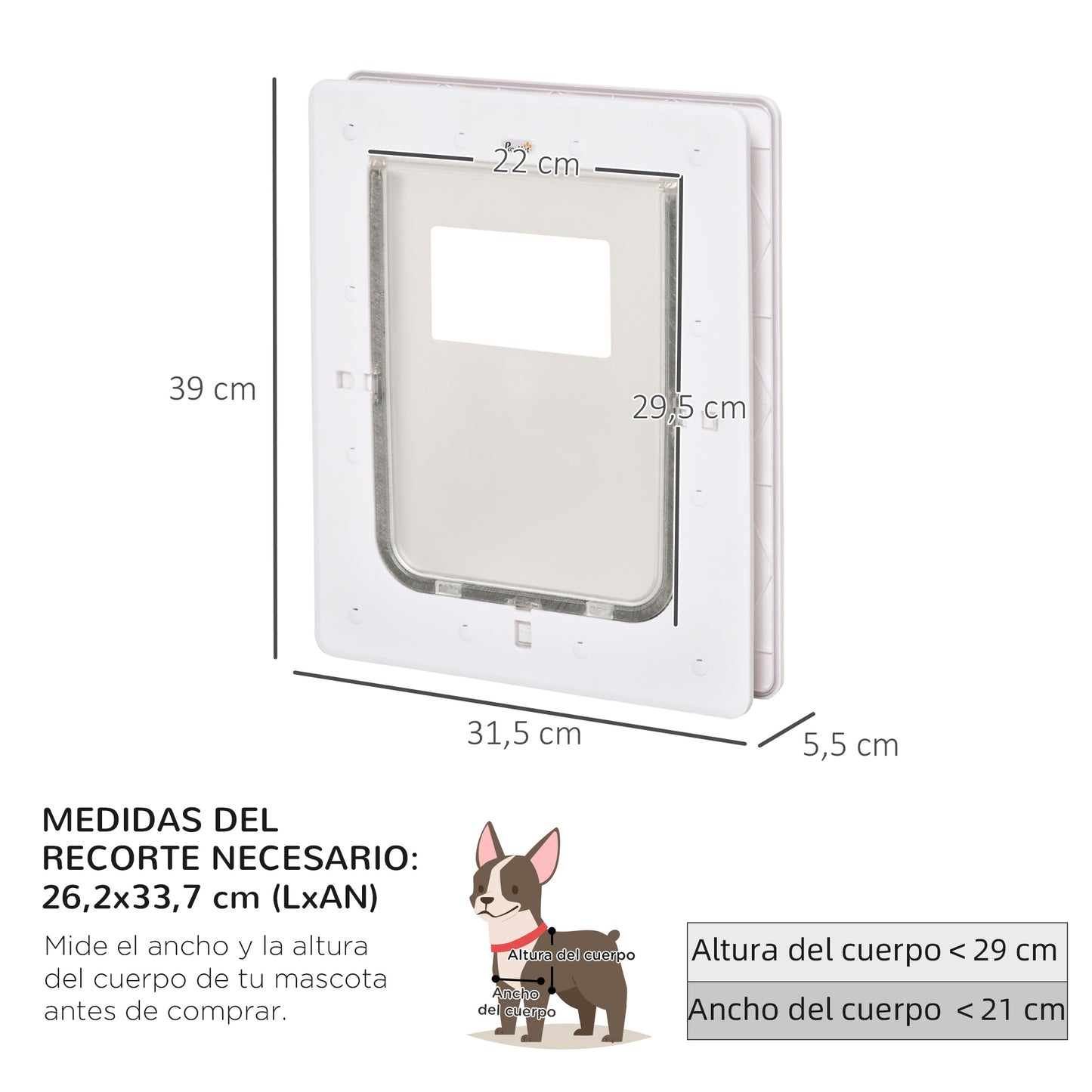 Pawhut Puerta Para Mascotas 31,5x39x5,5cm Con Cierre Magnético De 2 Vías Blanco_3
