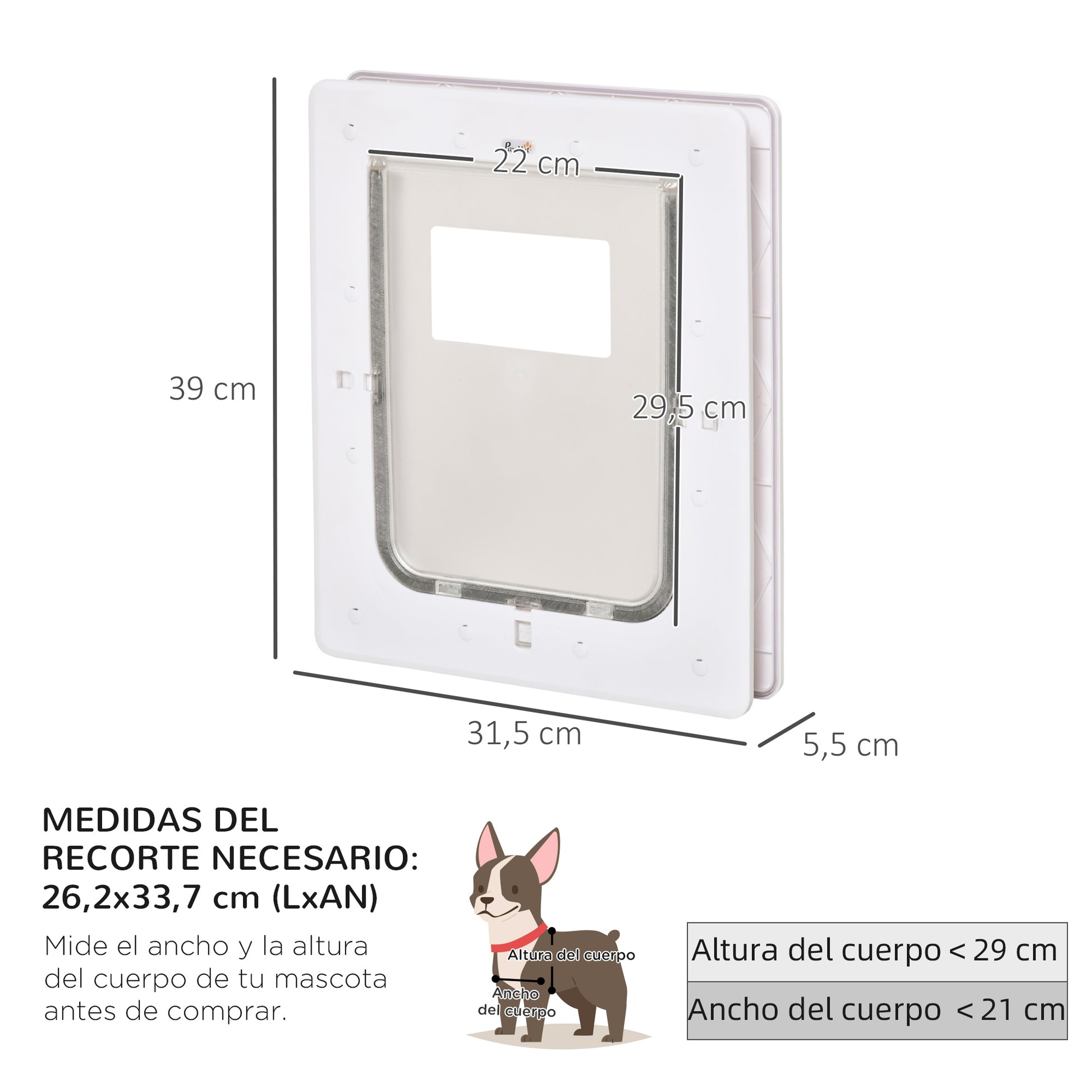Pawhut Puerta Para Mascotas 31,5x39x5,5cm Con Cierre Magnético De 2 Vías Blanco_3