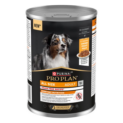 Comida húmeda perros adultos sin cereales pollo en salsa Pro Plan 400 g