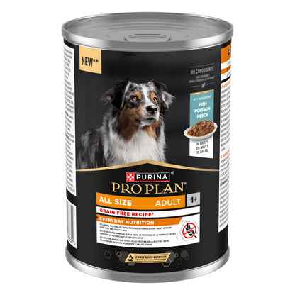Comida húmeda perros adultos sin cereales pescado en salsa Pro Plan 400 g