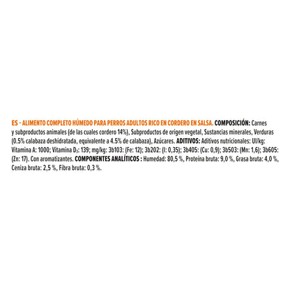 Comida húmeda perros adultos sin cereales cordero en salsa Pro Plan 400 g