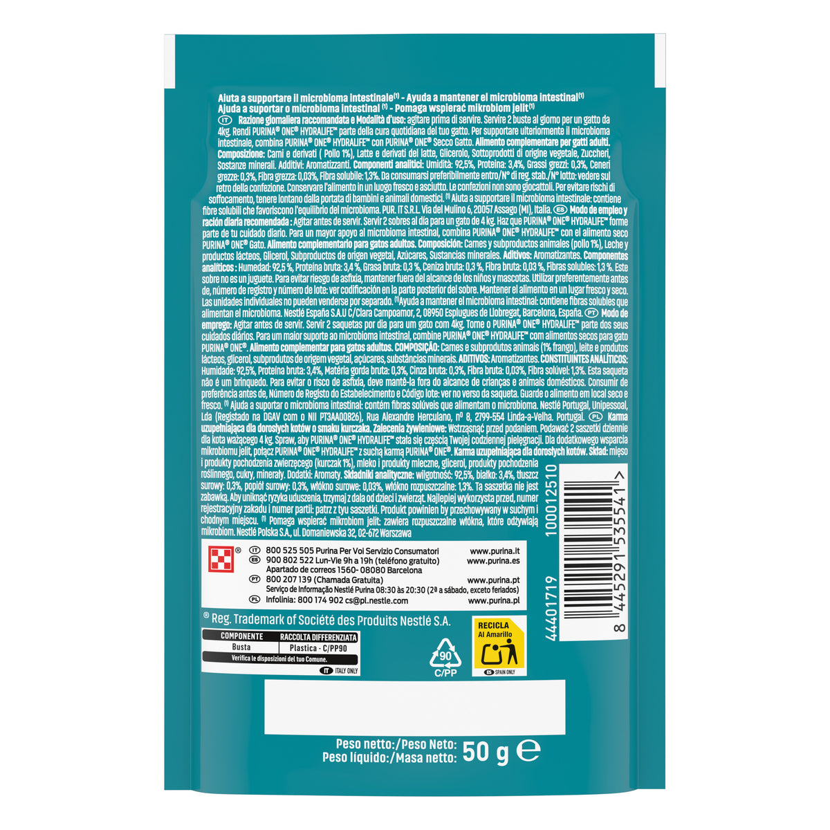 Snack líquido hidratante para gatos Hydralife con pollo Purina ONE 50 g