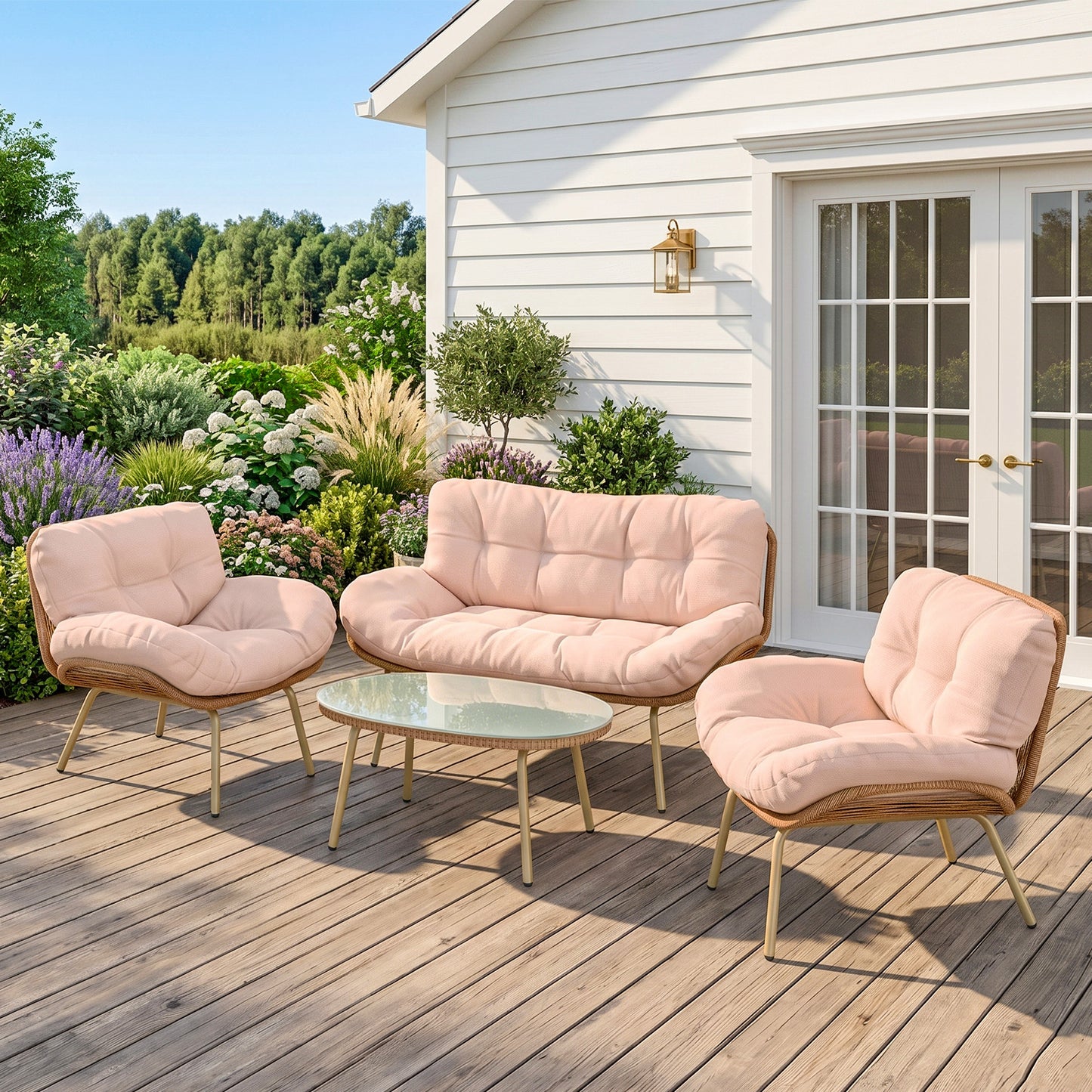 Outsunny Conjunto De Muebles De Jardín De Rattán De 4 Piezas Beige_1