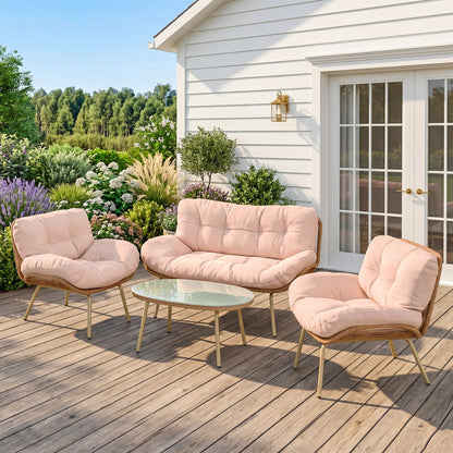 Outsunny Conjunto De Muebles De Jardín De Rattán De 4 Piezas Beige_1