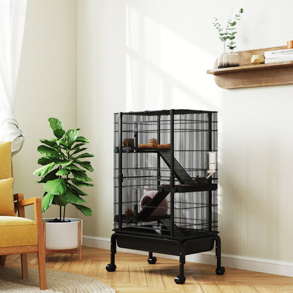 Pawhut Jaula Para Animales Pequeños De 4 Niveles Con Ruedas 69x44x120 Cm Negro_1