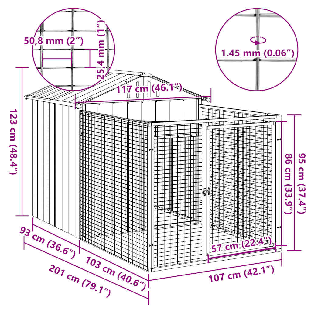 Vidaxl Caseta Perros Con Corral Acero Galvanizado Gris 117x201x123 Cm_2