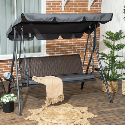 Outsunny Columpio De Jardín De 3 Plazas Con Toldo Ajustable 204x112x150 Cm Gris_1