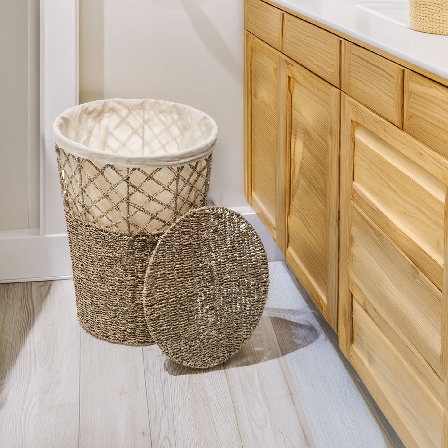 Wellhome - Cesta De Mimbre Con Tapa Beige_2
