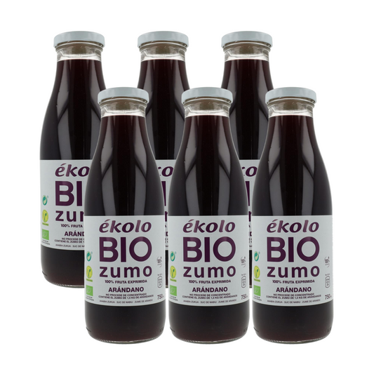 Embalagem de 6 sumos de mirtilo biológicos 100% espremidos na hora, ékolo, 750 ml