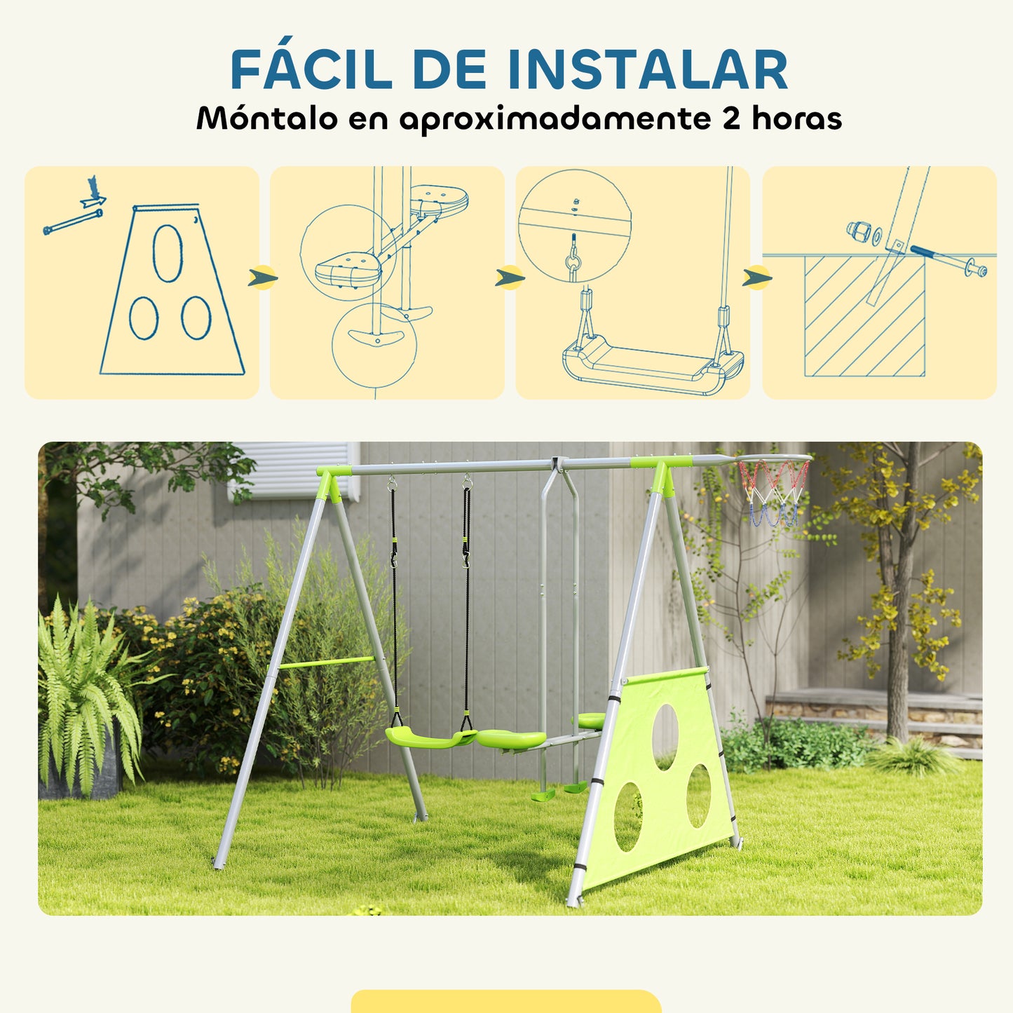 Aiyaplay Columpios Para Niños De +3 Años 4 En 1 Verde_5