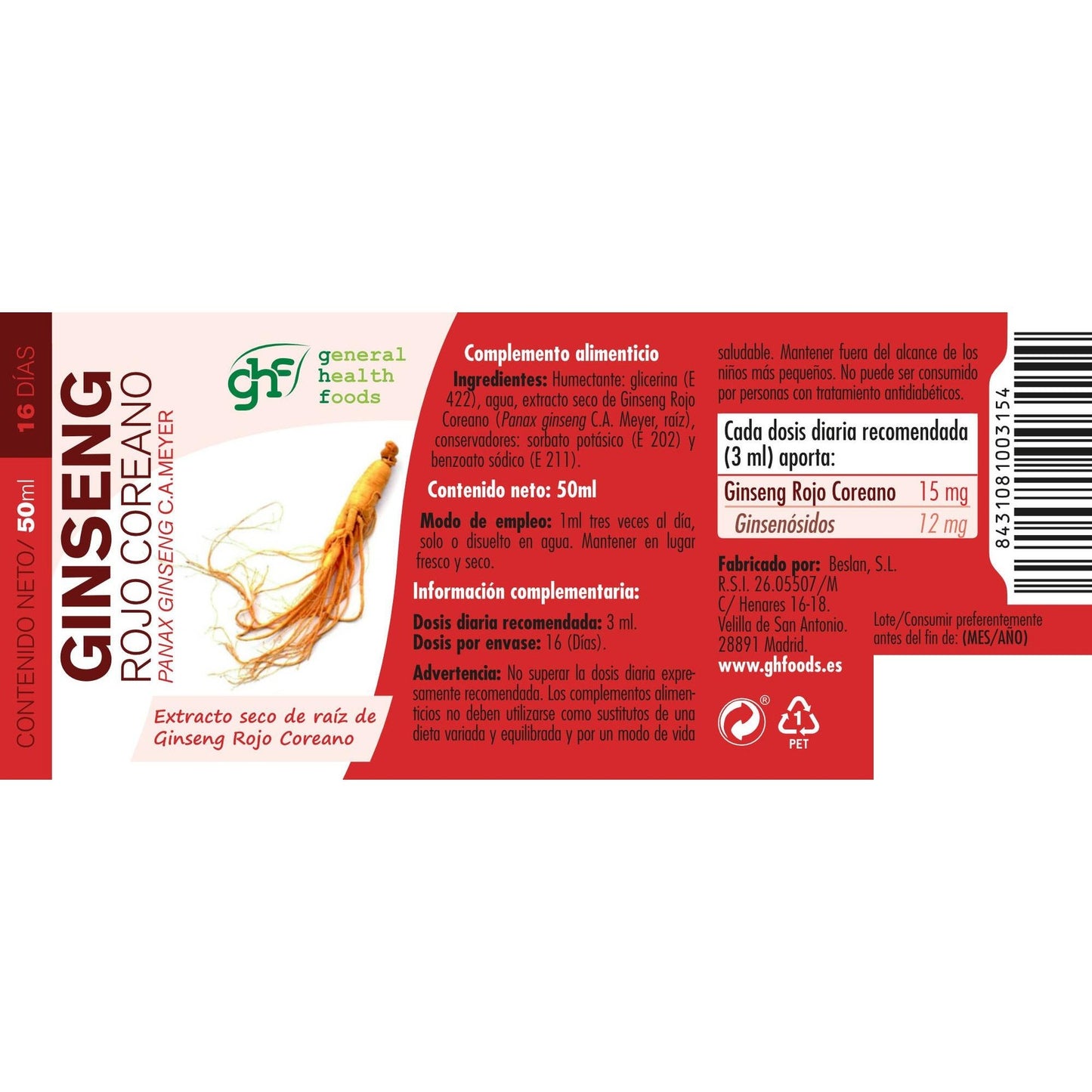 Extrato de Ginseng Vermelho Coreano GHF 50ml