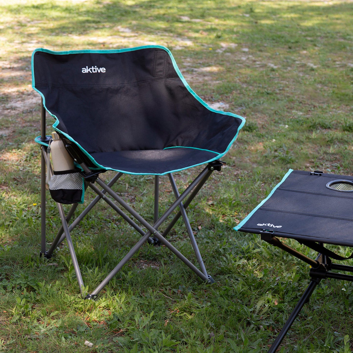 Aktive Pack 2 Sillas Plegables Camping 50x65x38 Cm Con Posavasos Negras_2