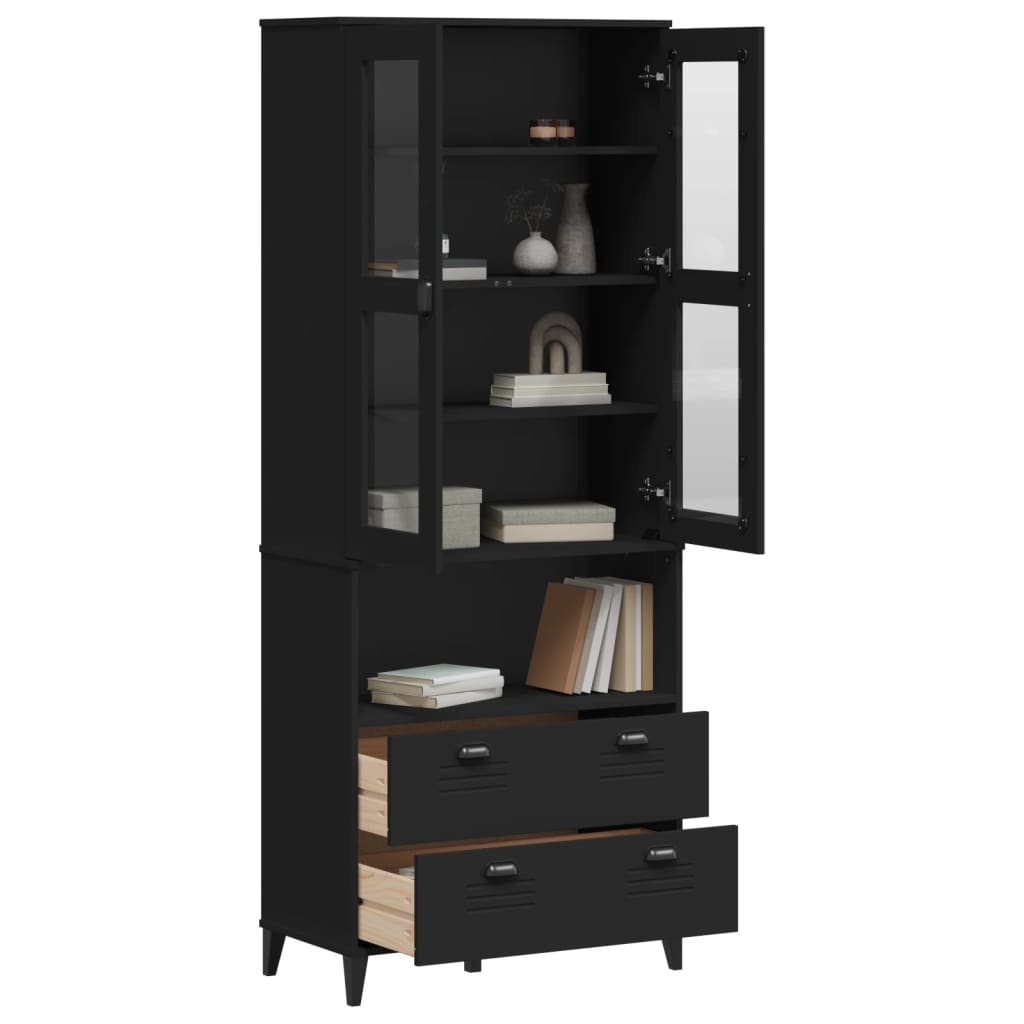Aparador Alto Viken Madera Maciza De Pino Negro 80x40x200 Cm / Vetonek_2