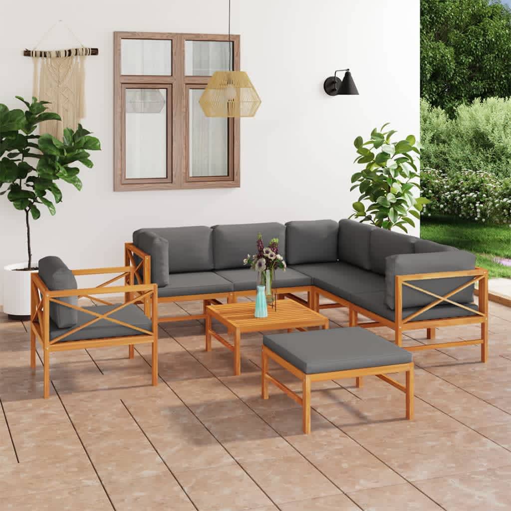 Vidaxl Set De Muebles De Jardín 8 Pzas Madera De Teca Y Cojines Gris_1