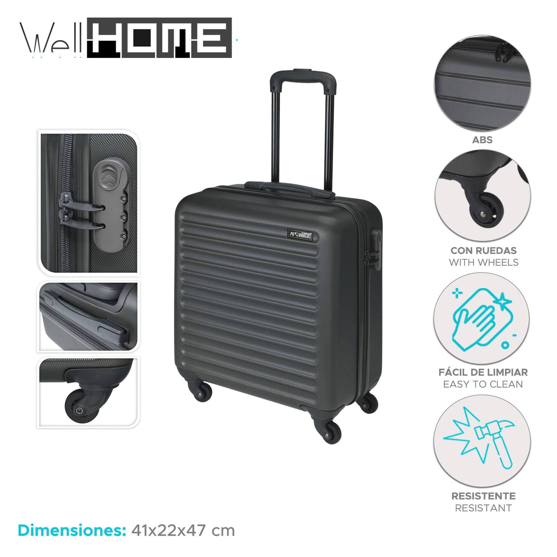 Well Home Maleta Trolley Abs De 16'' Con 4 Ruedas Color Negro_1