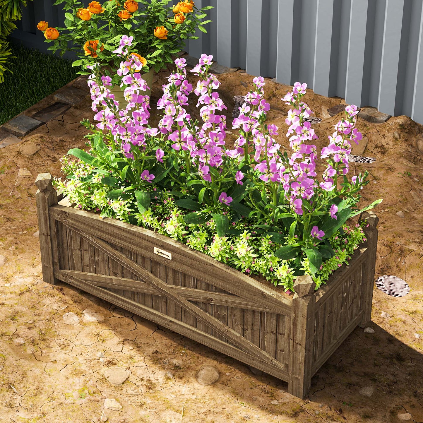Outsunny Jardinera De Madera Elevada Para Plantas Flores Hierba 90x39x37 Cm Café_3