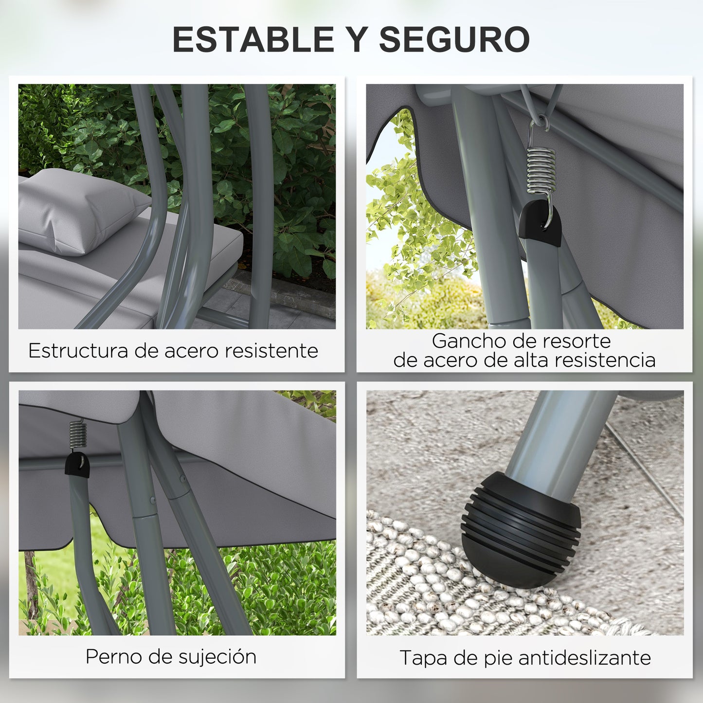 Outsunny Balancín De Jardín Exterior De 3 Plazas Convertible En Cama 2 En 1 Gris_5