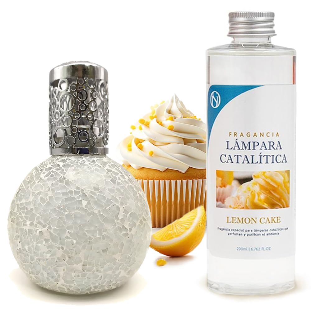 Lámpara Catalítica Mosaico Blanco + Aroma Lemon Cake 500ml - Elimina Malos Olores, Impurezas Y Perfuma_0
