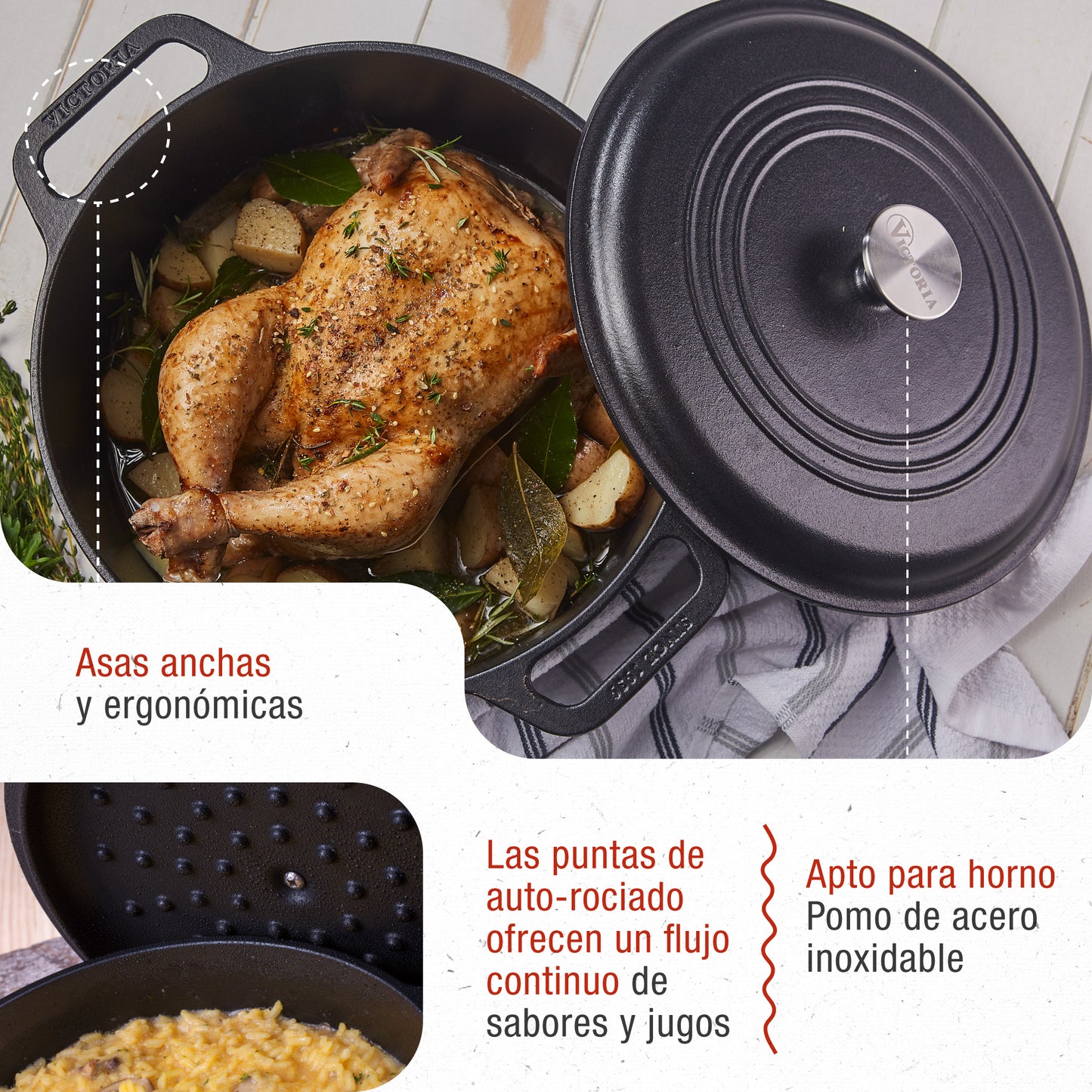 Victoria Horno Holandés Olla Inducción Hierro Fundido Curado 27cm, Cocotte 5,7l, Sin Ptfe Ni Pfoa, 33811, Negro_2