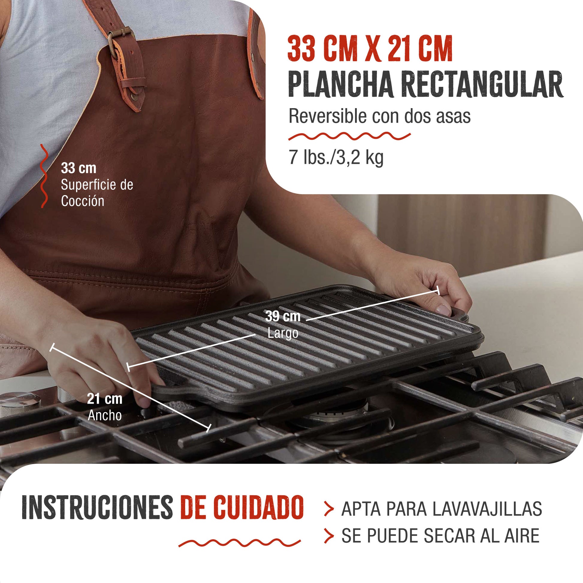 Victoria Plancha Cocina Hierro Fundido Esmaltado, Parrilla Reversible 33x21cm, Sin Pfoa, Fuego Barbacoa Sin Ptfe, 38793_4