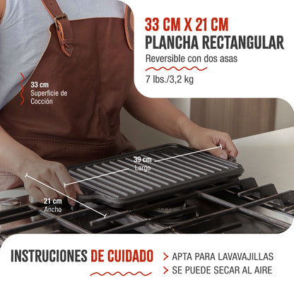 Victoria Plancha Cocina Hierro Fundido Esmaltado, Parrilla Reversible 33x21cm, Sin Pfoa, Fuego Barbacoa Sin Ptfe, 38793_4