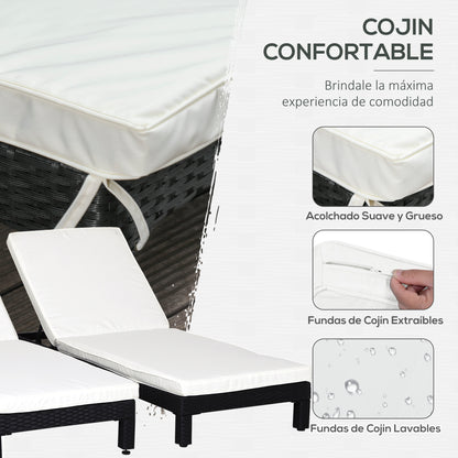 Outsunny Set De 2 Tumbonas De Ratán Chaise Longue Con Cojín Para Exterior Jardín_5